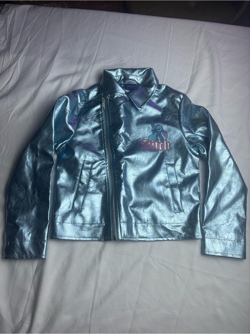 Like New Disney Metallic Light Blue “Stitch Rock ‘n’ Roll” Jacket. Size 6/6X